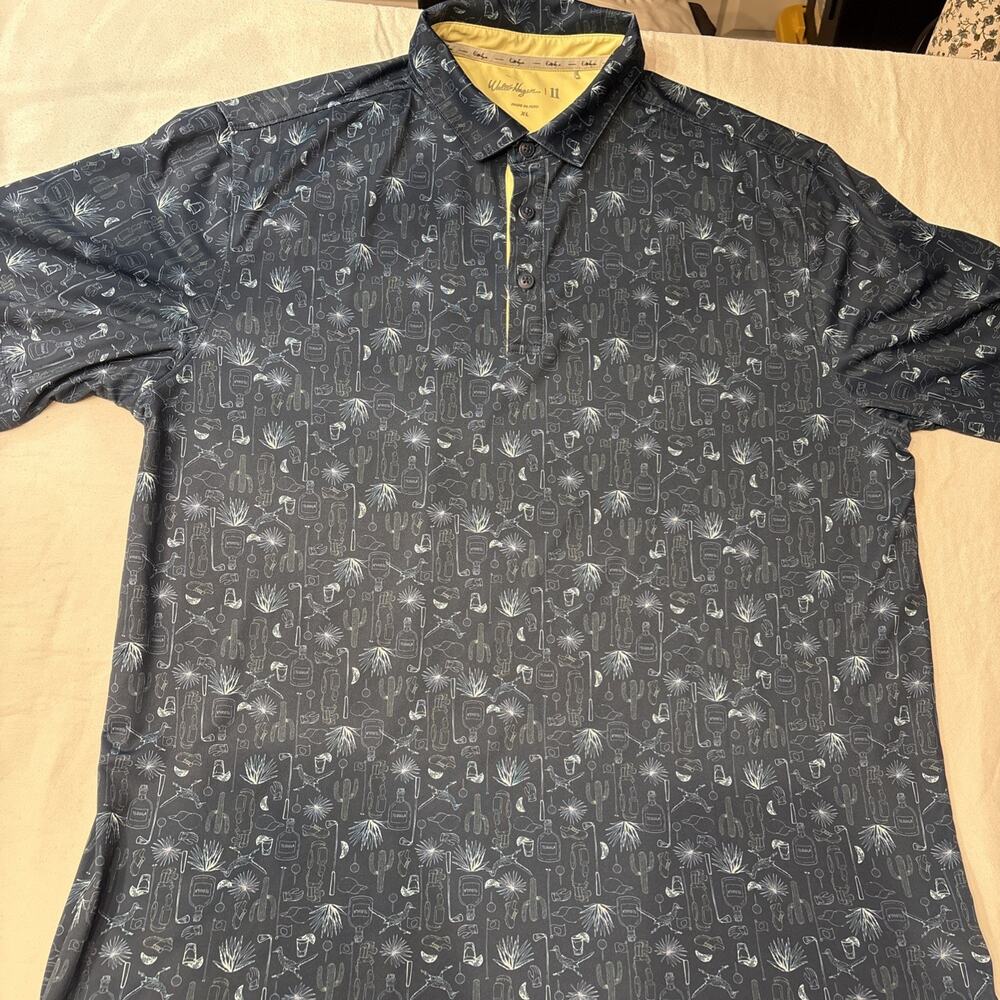 Walter Hagen 11 Polo Menโs XL Navy Lucky Drinks Tequila Cactus Golf Shirt